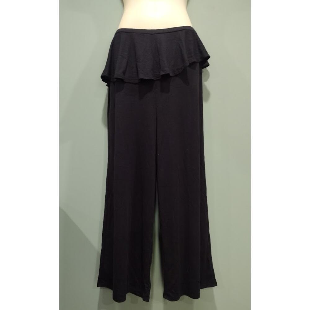Nutshell Wide Leg Knit Pants with‎ Ruffle at the Waist, Black, Sz S